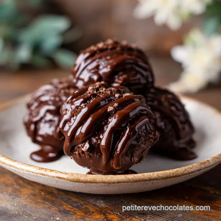A single square of decadent chocolate praline atop a white plate, reflecting light and hinting at its creamy, melt-in-your...