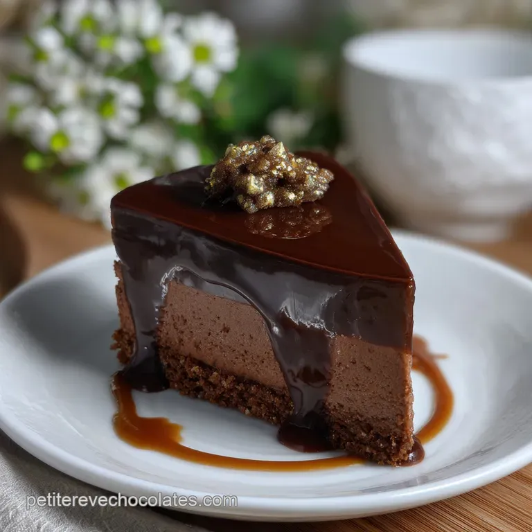 A single serving on a pristine white plate, featuring layers of dark chocolate textures and a dusting of fine cocoa powder...