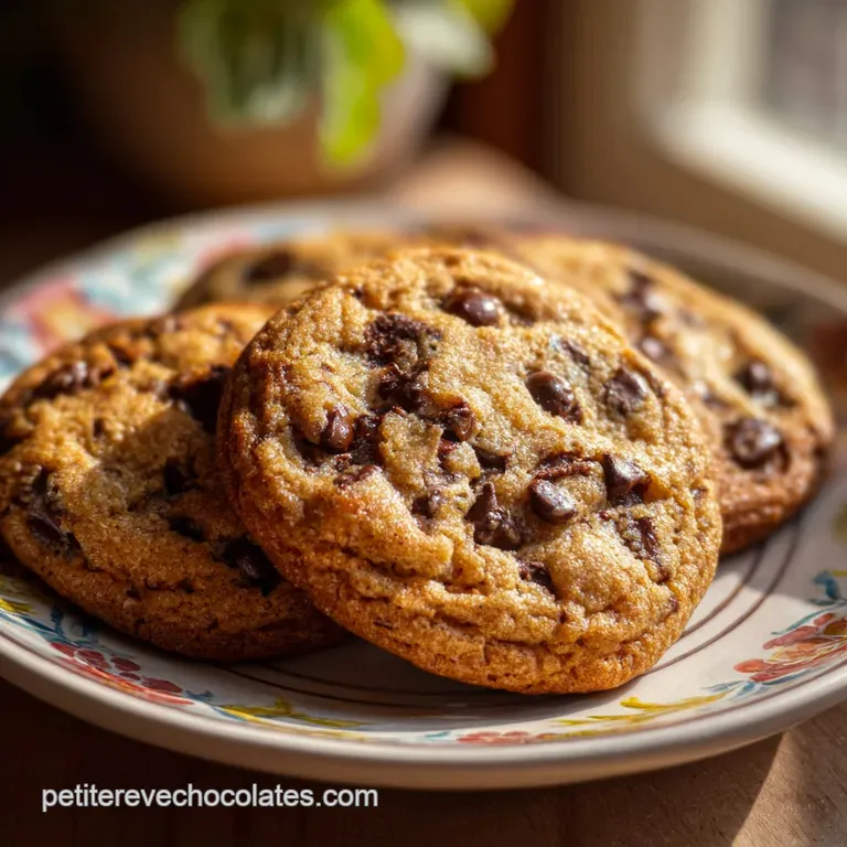 Stacked chocolate chip cookies with a glass of milk. Cookies are thick, soft, and glistening with melted chocolate chips.
