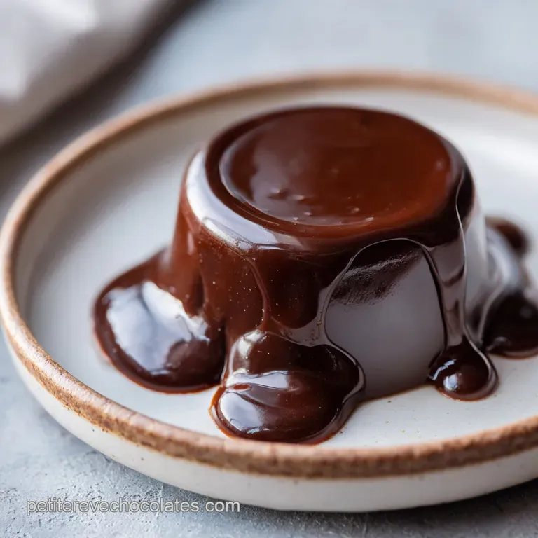 Elegant slice of chocolate ganache cake with a dusting of cocoa powder. Light reflects off the smooth, dark surface; rich ...