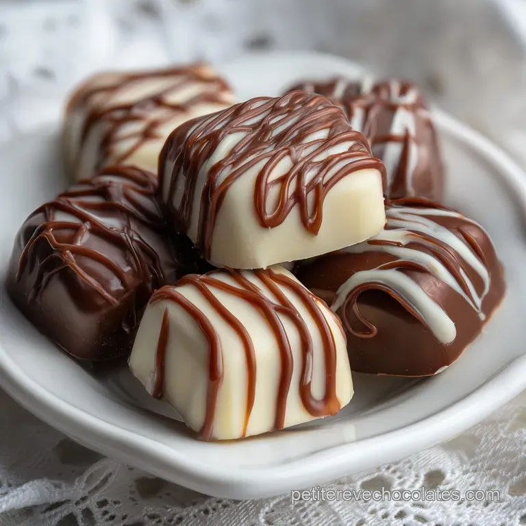 Elegant slice of rich chocolate mousse cake, showcasing smooth layers atop a textured, crunchy base, dusted with cocoa.