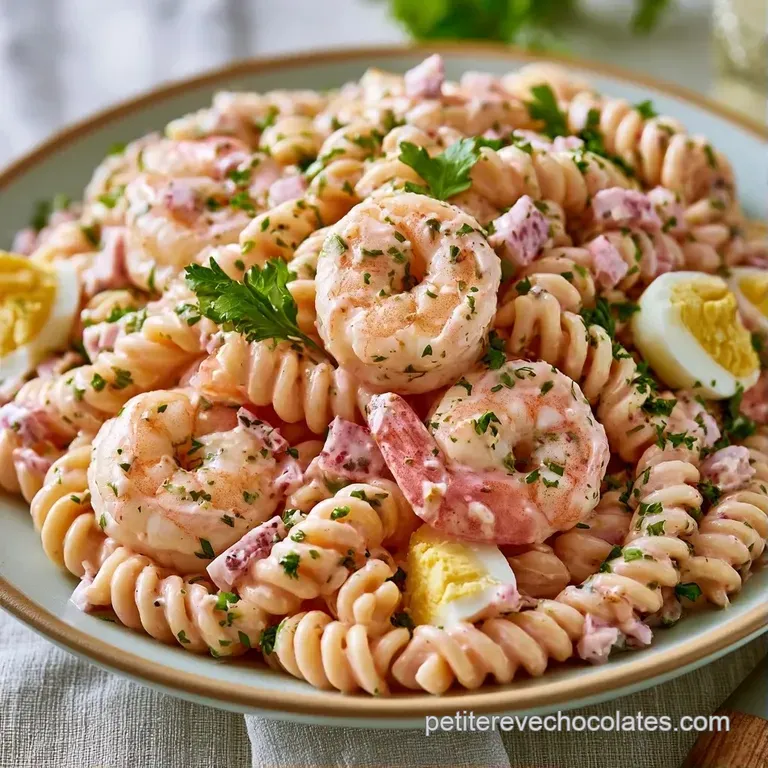 Assiette blanche dress&eacute;e avec des p&acirc;tes cr&eacute;meuses orang&eacute;es, d&eacute;cor&eacute;es de fines herbes fra&icirc;ches et de crevettes roses.