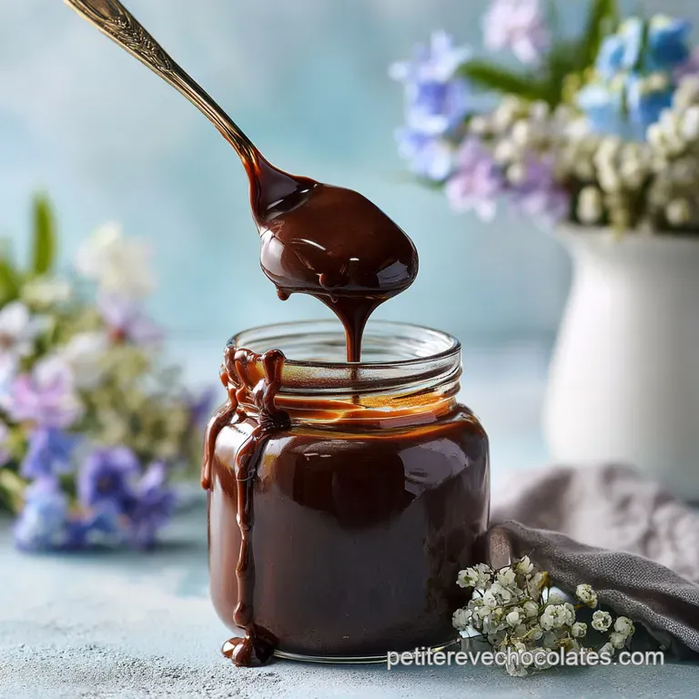 Elegant dessert plate featuring a drizzle of luscious, deep brown chocolate sauce artfully arranged with fresh raspberries...