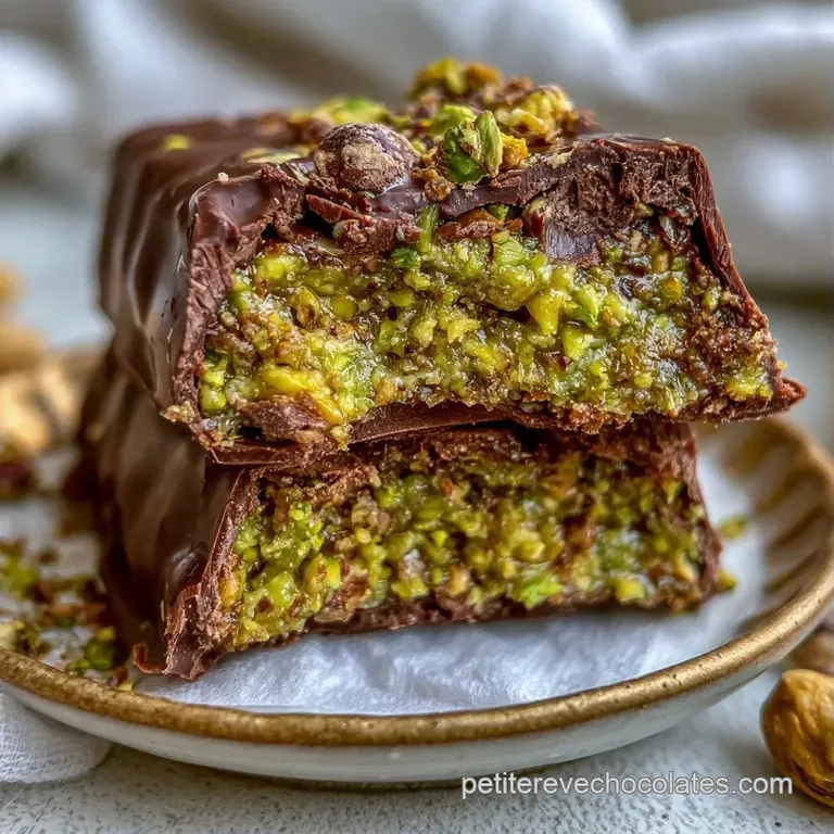 Carr&eacute;s de chocolat dispos&eacute;s sur une assiette blanche, contrastant avec le vert vif d'une cr&egrave;me onctueuse et dense.