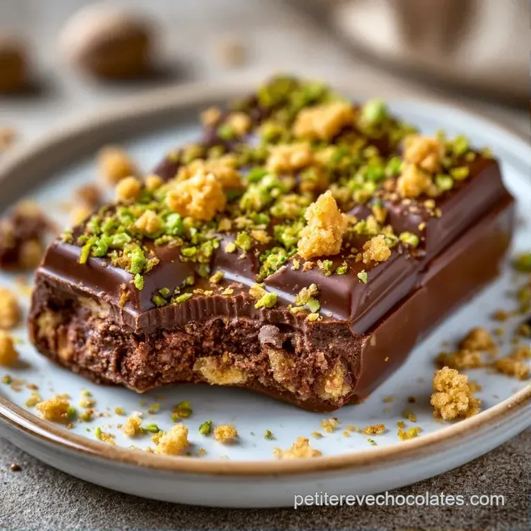 Pi&egrave;ces de chocolat dispos&eacute;es sur une assiette mate, contrastant avec le vert vif d'une cr&egrave;me onctueuse et craquante.