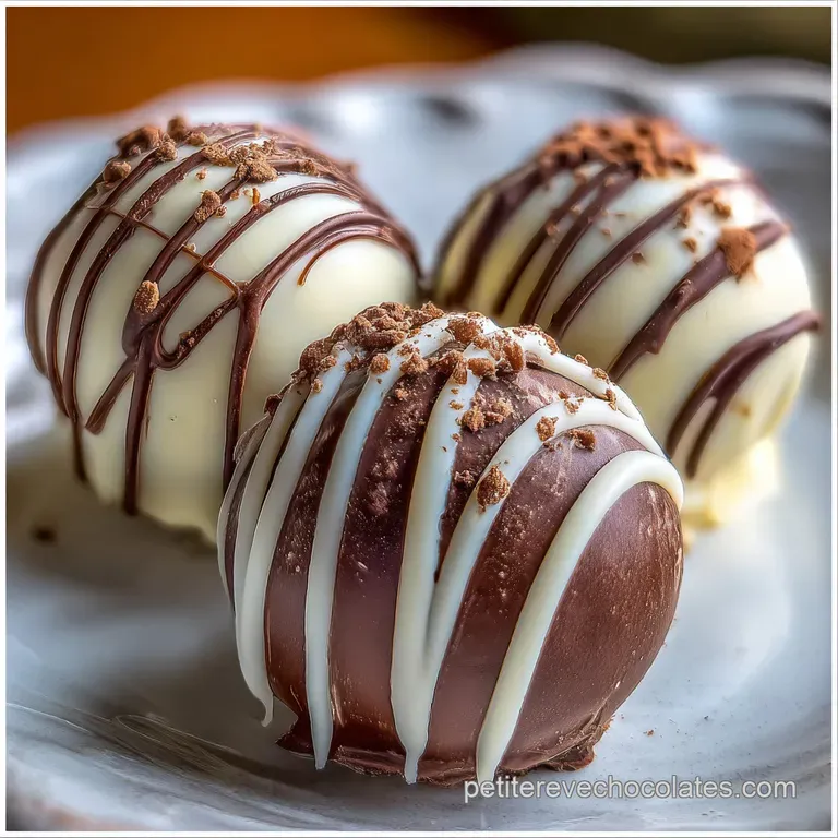 Elegant chocolate truffles artfully arranged on a white plate with a dusting of cocoa. A rich, dark indulgence with textur...